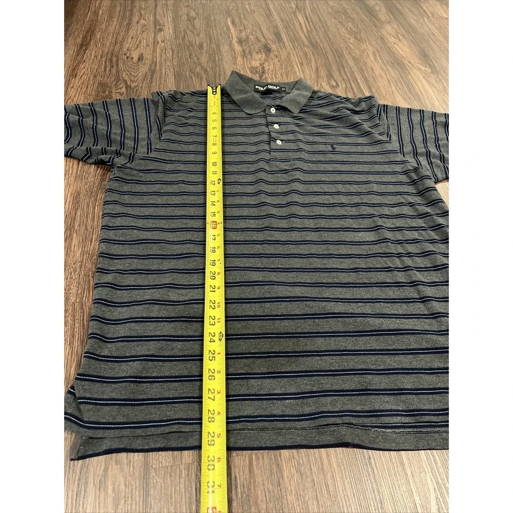 Polo Ralph Lauren Men's XL, Navy & Gray Striped Pique Knit Shirt.